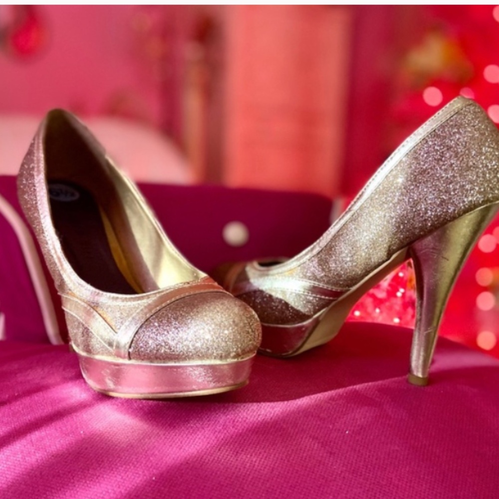Madden Girl Gold Glitter Platform Sparkly Baddie Stiletto Heels Women’s Shoe 6.5 - Picture 12 of 12